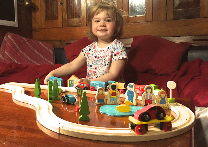 Frida with her train set